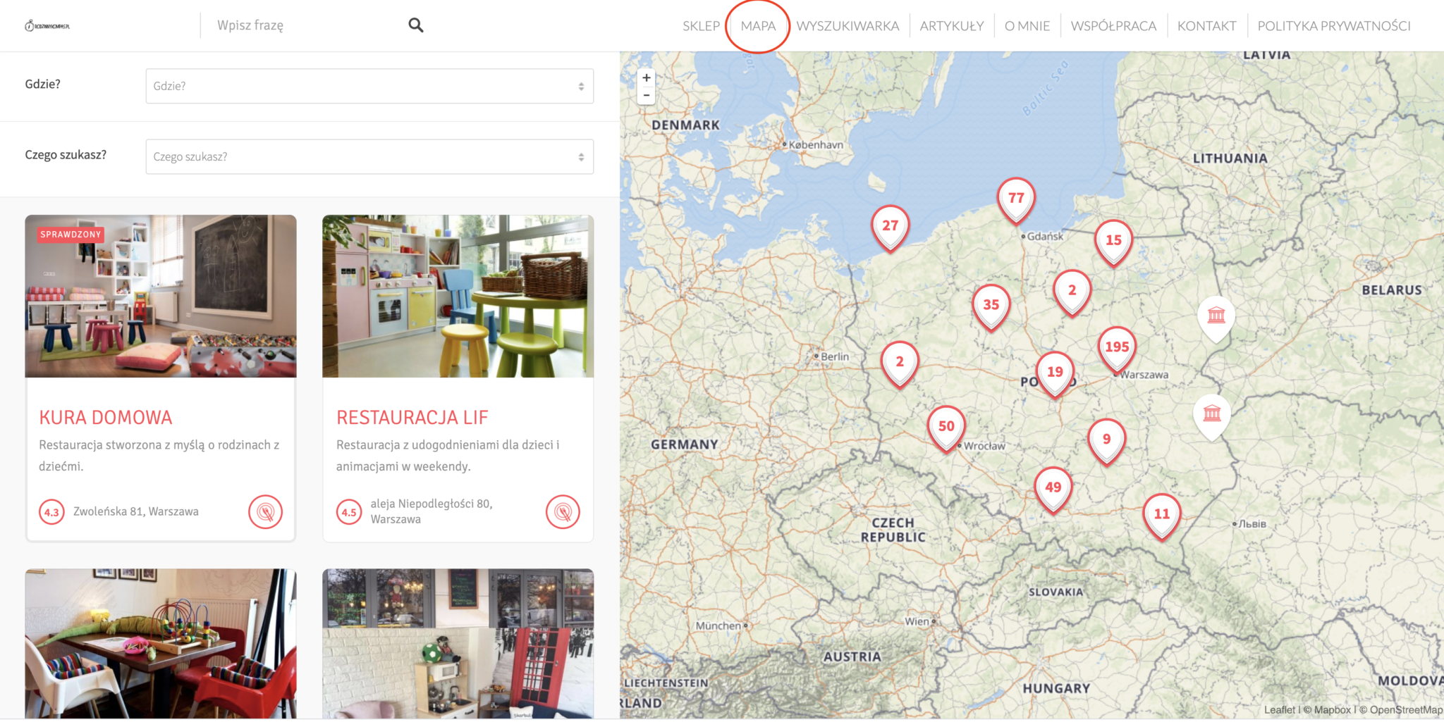 Atrakcje dla dzieci w Polsce - zobacz miejsca przyjazne dzieciom na mapie Rodzinny Kompas 2